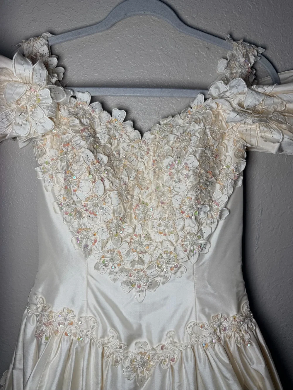 Vintage 100% Silk Wedding Dress Size 10 Romantic Princess Floral Beaded